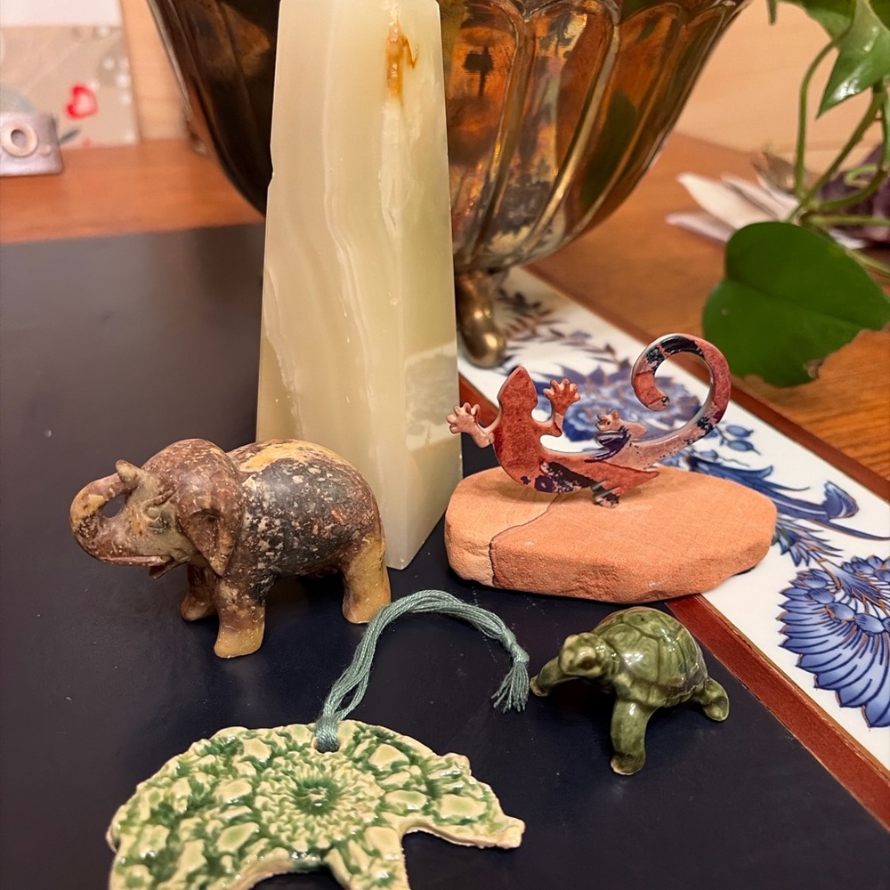 Vintage and Natural Stone Boho Decor Bundle Animals Elephant Turtle Bear Lizard
